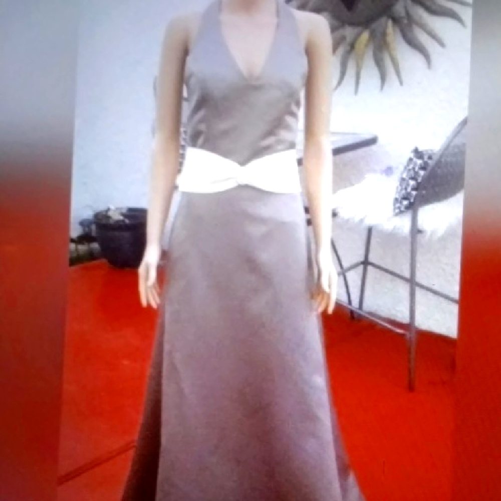 Brown and Cream Sleeveless Halter Gown